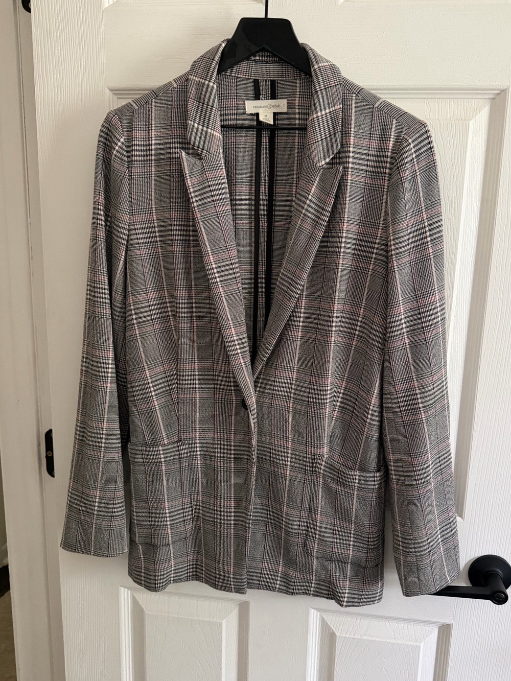 Treasure & Bond Gray Plaid Blazer with Pink Windowpane